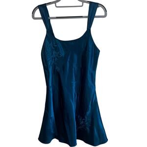 Vintage inner Most Teal Satin Slip Dress Floral Embroidery 90s Y2K S